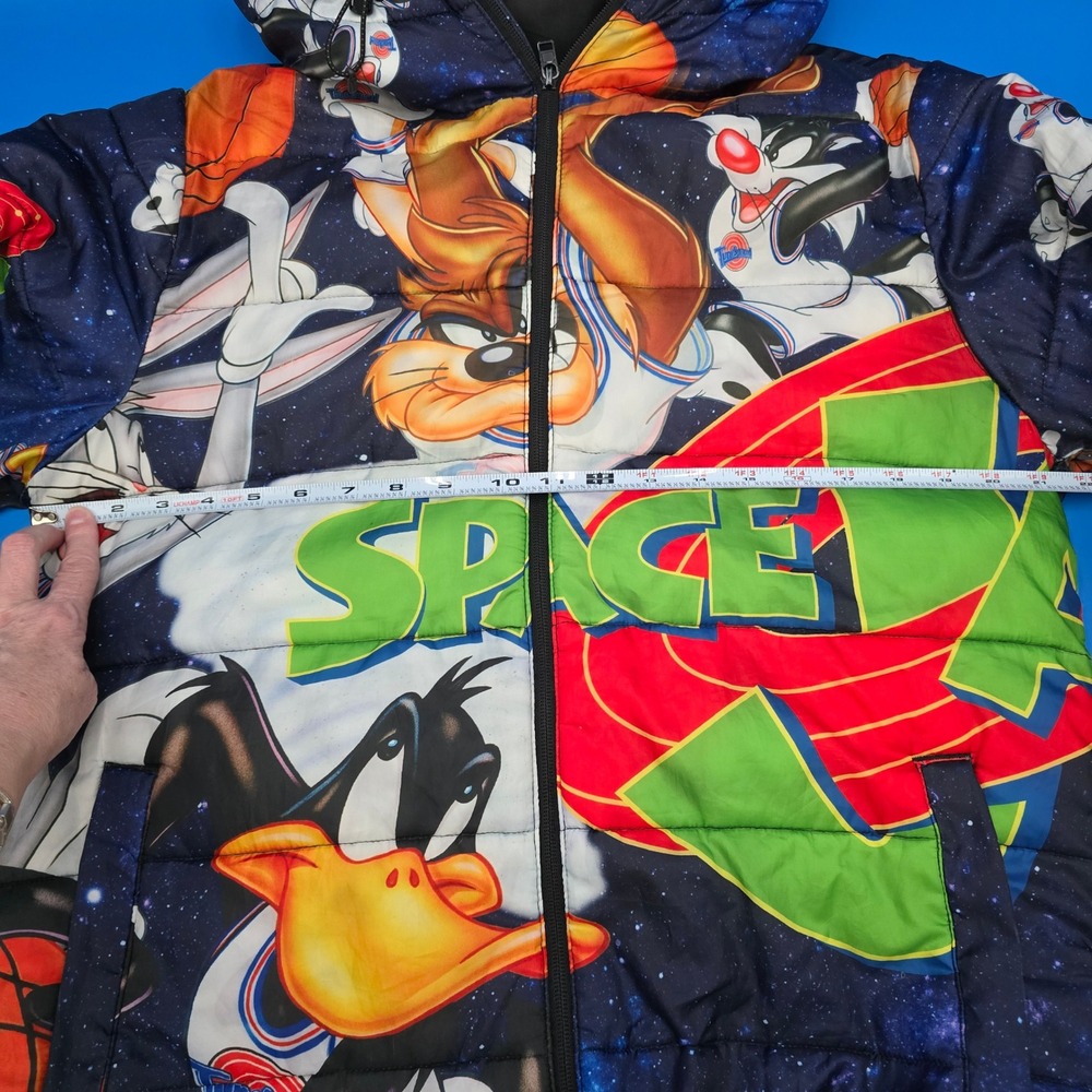 Space Jam Puffer‎ Jacket Men's Medium All Over Print Cartoon Character NBA - Picture 4 of 7